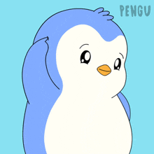 a drawing of a penguin with the word pengu written below it