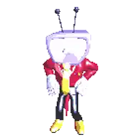 a pixel art drawing of a man with a tv head
