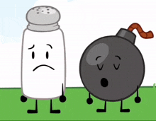 a salt shaker and a bomb are standing next to each other with their eyes closed
