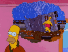 a cartoon of homer simpson standing in front of a fountain
