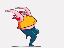 a cartoon drawing of a person dancing with their arms in the air