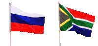a russian flag and a south african flag are waving in the wind