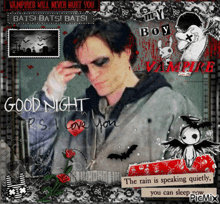 a picture of a vampire with the words good night rs i love you on it