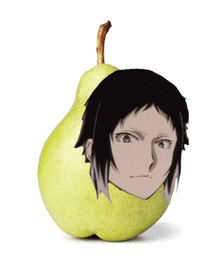 a pear with a man 's face on it