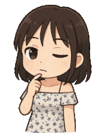 a cartoon of a girl with her eyes closed and a hand on her chin