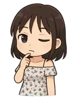 a cartoon of a girl with her eyes closed and a hand on her chin