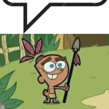 a cartoon character from fairly odd parents is holding a spear in his hand .