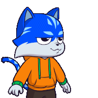a cartoon of a cat wearing an orange sweatshirt