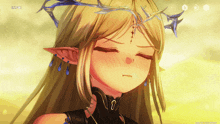 a screenshot of a video game shows a girl with her eyes closed and a crown on her head
