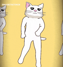 a cartoon drawing of a white cat with a pink nose and maybe the towel written on the bottom