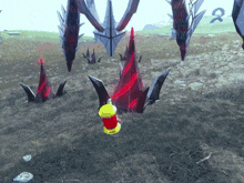 a video game scene with a yellow object in the middle of the ground