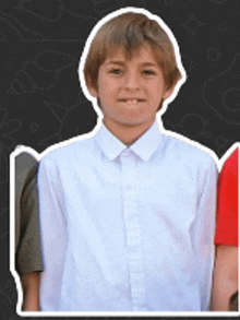 a boy in a white shirt is standing next to another boy