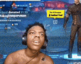 a man wearing headphones is playing a video game