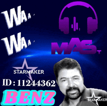 a man with a beard is on a poster with the name benz on it
