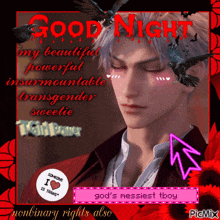 a picture of a man with a sticker that says " god 's messiest tboy "