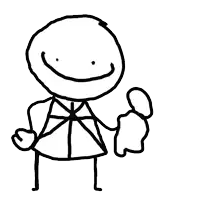 a black and white drawing of a stick figure with a smiling face