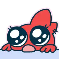 a cartoon drawing of a red object with black eyes