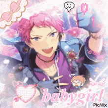 a picture of a boy with pink hair and the word babygirl