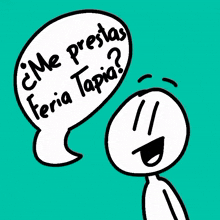 a cartoon character with a speech bubble that says " me prestas "