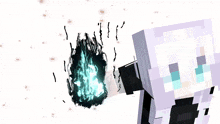 a minecraft character is standing in front of a blue flame