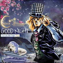 a picture of a man in a top hat with the words good night written below him