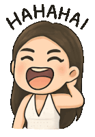 a cartoon drawing of a woman laughing with the words  hahaha written above her