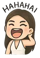 a cartoon drawing of a woman laughing with the words  hahaha written above her