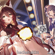 a picture of a girl with a flame coming out of her hand and the caption hechehakku