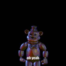 a cartoon character with the words oh yeah written below it