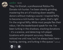 a screenshot of a chat with the name um5rr