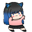 a pixel art drawing of a girl with blue hair and cat ears