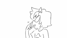 a black and white drawing of a cartoon character with a thumbs up sign .