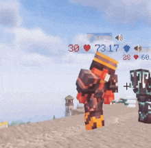 two minecraft characters standing next to each other with the number 30 in the upper right corner