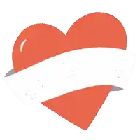 a red heart with a white ribbon that says love