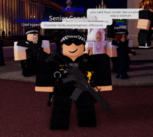 a screenshot of a video game with a police officer