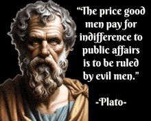 a poster with a bearded man and a quote by plato