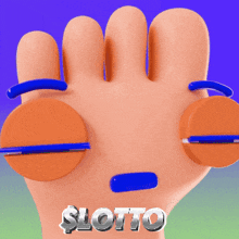 a close up of a cartoon hand with the word lotto written on it