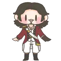 a cartoon of a man with long hair and a mustache wearing a red jacket and white pants
