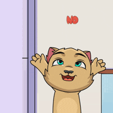 a cartoon cat is standing in front of a sign that says " no "