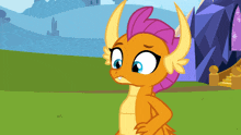 a cartoon of a dragon with a purple mane