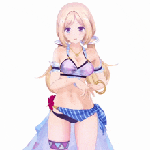 a blonde anime girl in a bikini is winking