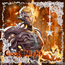 a picture of a man with the words good night written above him