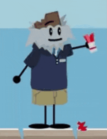 a cartoon character with a beard and hat is standing on a boat holding a cup .