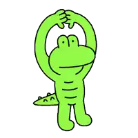 a cartoon of a green frog with its arms outstretched .