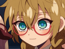 a close up of a anime character with glasses