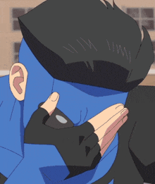 a cartoon drawing of a man with a blue shirt