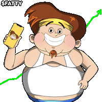 a cartoon of a fat man holding a cell phone with the word fatty written above him