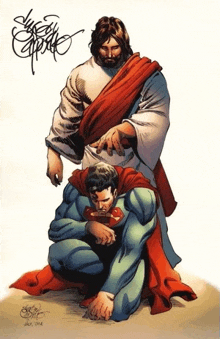 a drawing of jesus and superman with the date july 2014 on the bottom