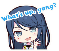 a cartoon of a girl with the words " what 's up gang " on her head