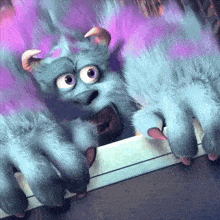 a monster from the movie monsters inc has purple hair and horns